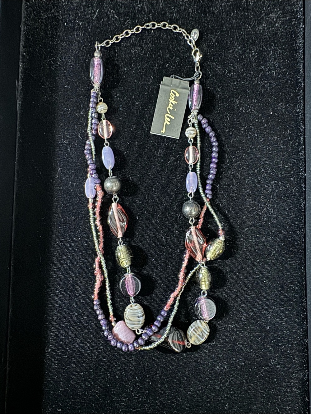 NWT! Vintage Cookie Lee Multi Strand Beaded Statement Necklace Purple Pink